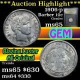 ***Auction Highlight*** 1906-p Barber Dime 10c Graded GEM Unc by USCG (fc)