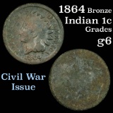1864 Bronze Indian Cent 1c Grades g+