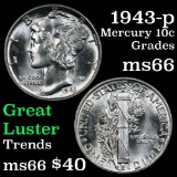 1943-p Mercury Dime 10c Grades GEM+ Unc