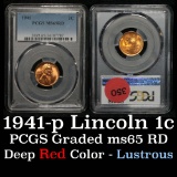 PCGS 1941-p Lincoln Cent 1c Graded ms65 RD By PCGS