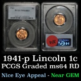 PCGS 1941-p Lincoln Cent 1c Graded ms64 RD By PCGS