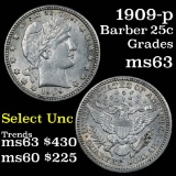 1909-p Barber Quarter 25c Grades Select Unc (fc)