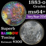 Exceptional rainbow toning 1883-o Morgan Dollar $1 Grades Choice+ Unc