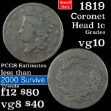 1819 Sm Date Coronet Head Large Cent 1c Grades vg+