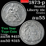 1873-p Open 3 Seated Liberty Dime 10c Grades Choice AU (fc)