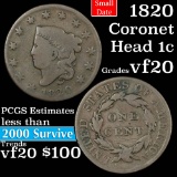 1820 Sm Date Coronet Head Large Cent 1c Grades vf, very fine