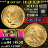 ***Auction Highlight*** 1911-p Gold Indian Eagle $10 Graded Choice Unc by USCG (fc)