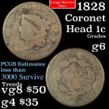 1828 Lg Narrow date Coronet Head Large Cent 1c Grades g+