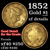 1852 Princess Head Gold $1 Grades xf details