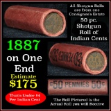 Indian Head Penny 1c Shotgun Roll, 1887 on one end, reverse on the other