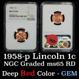 NGC 1958-p Lincoln Cent 1c Graded ms65 RD By NGC
