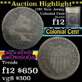 ***Auction Highlight*** 1787 New Jersey Colonial 1c Graded f, fine by USCG (fc)