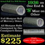 Full roll of Liberty Head 'Mercury' dimes, 1936 on one end & a 's' Mint reverse on other end (fc)