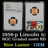 NGC 1958-p Lincoln Cent 1c Graded ms65 RD By NGC