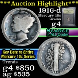 ***Auction Highlight*** 1916-d Mercury Dime 10c Graded g, good by USCG (fc)