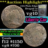***Auction Highlight*** 1795 Plain Edge Flowing Hair large cent 1c Graded vg+ by USCG (fc)