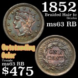 1852 Braided Hair Large Cent 1c Grades Select Unc RB (fc)
