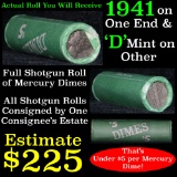 Full roll of Liberty Head 'Mercury' dimes, 1941 on one end & a 'd' Mint reverse on other end (fc)