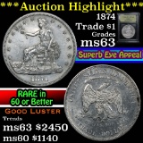 ***Auction Highlight*** 1874-s Trade Dollar $1 Graded Select Unc by USCG (fc)