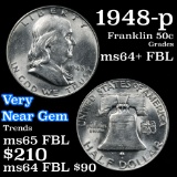 1948-p Franklin Half Dollar 50c Grades Choice Unc+ FBL