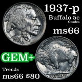 1937-p Buffalo Nickel 5c Grades GEM+ Unc