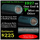 Full roll of Buffalo Nickels, 1927 on one end & a 'p' Mint reverse on other end (fc)