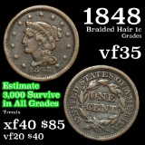 1848 Braided Hair Large Cent 1c Grades vf++