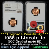 ***Auction Highlight*** NGC 1955-p Lincoln Cent 1c Graded ms66 RD By NGC (fc)