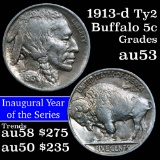 1913-d Ty2 Buffalo Nickel 5c Grades Select AU (fc)