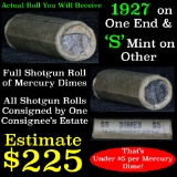 Full roll of Liberty Head 'Mercury' dimes, 1927 on one end & a 's' Mint reverse on other end (fc)