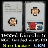 NGC 1955-d Lincoln Cent 1c Graded ms65 RD By NGC