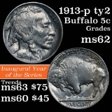 1913-p Ty2 Buffalo Nickel 5c Grades Select Unc
