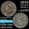 1833 Coronet Head Large Cent 1c Grades AU, Almost Unc (fc)