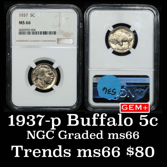NGC 1937-p Buffalo Nickel 5c Graded ms66 By NGC