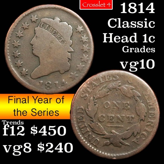 1814 Classic Head Large Cent 1c Grades vg+