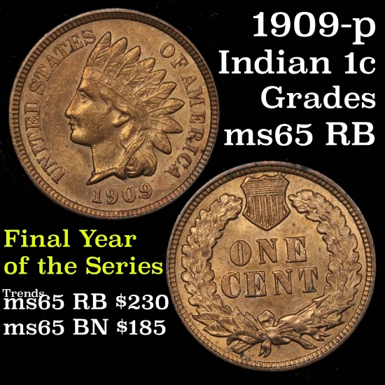 1909 Indian Cent 1c Grades GEM Unc RB (fc)