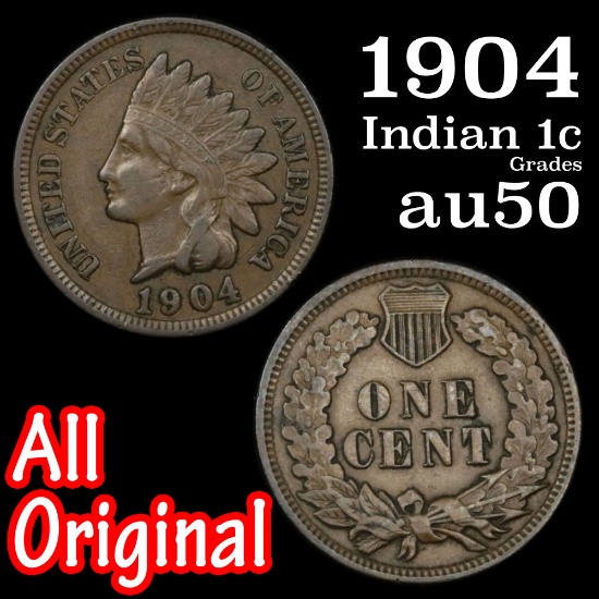 1904 Indian Cent 1c Grades AU, Almost Unc