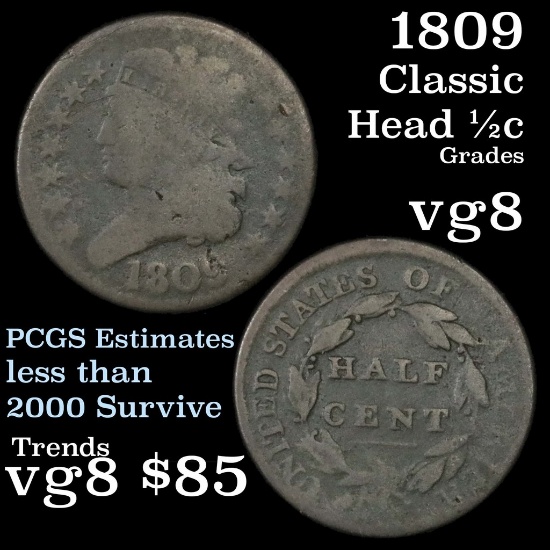 1809 Classic Head half cent 1/2c Grades vg, very good