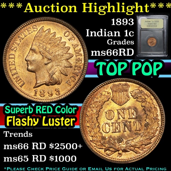 ***Auction Highlight*** 1893 Indian Cent 1c Graded GEM+ Unc RD by USCG (fc)