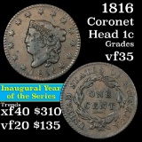 1816 Coronet Head Large Cent 1c Grades vf++