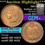 ***Auction Highlight*** 1901 Indian Cent 1c Graded GEM+ Unc RD By USCG (fc)