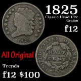 1825 Classic Head half cent 1/2c Grades f, fine