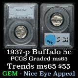 PCGS 1937-p Buffalo Nickel 5c Graded ms65 By PCGS