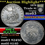 ***Auction Highlight*** 1874-s Trade Dollar $1 Graded Select Unc by USCG (fc)