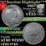 ***Auction Highlight*** 1807 Draped Bust Half Dollar 50c Graded vf++ by USCG (fc)