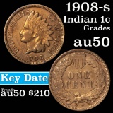 1908-s Indian Cent 1c Grades AU, Almost Unc