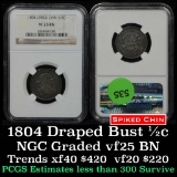 NGC 1804 'Spiked neck' Draped Bust Half Cent 1/2c Graded vf25 By NGC