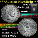 ***Auction Highlight*** 1892-p Barber Quarter 25c Graded Choice+ Unc By USCG (fc)