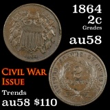 1864 2 Cent Piece 2c Grades Choice AU/BU Slider