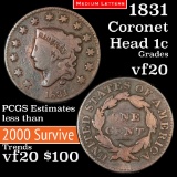 1831 Med letters Coronet Head Large Cent 1c Grades vf, very fine